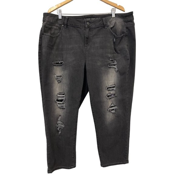 Lane Bryant Low Rise Girlfriend Sequin Distressed Jeans Womens 20 Cotton Blend - Picture 2 of 9